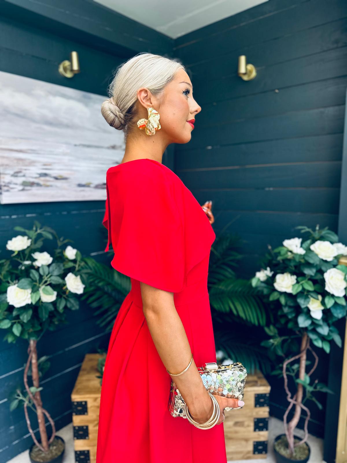 Lindsay Detailed Occasion Dress Red