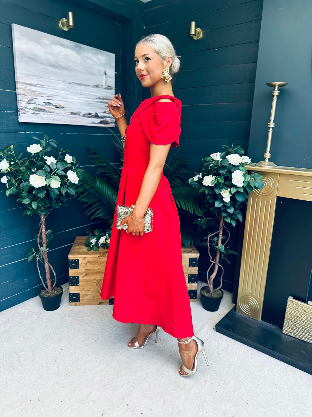 Lindsay Detailed Occasion Dress Red