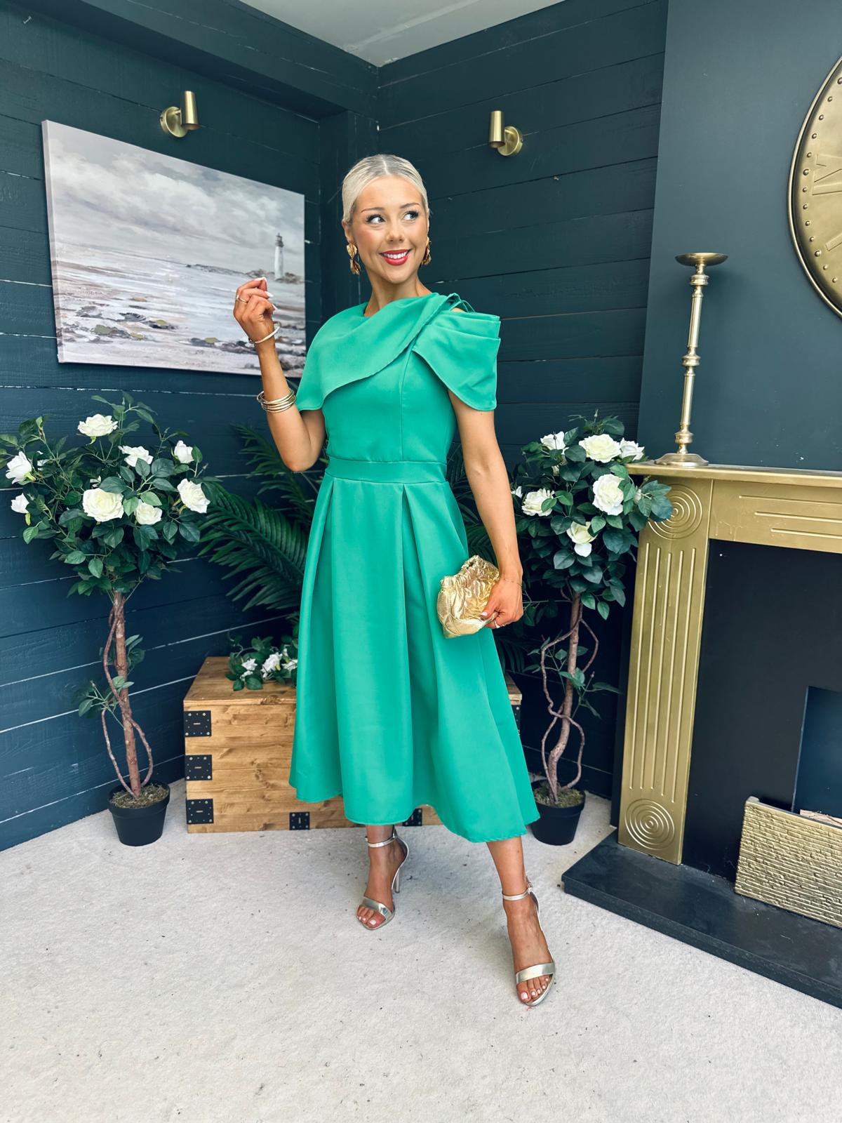Lindsay Detailed Occasion Dress Green