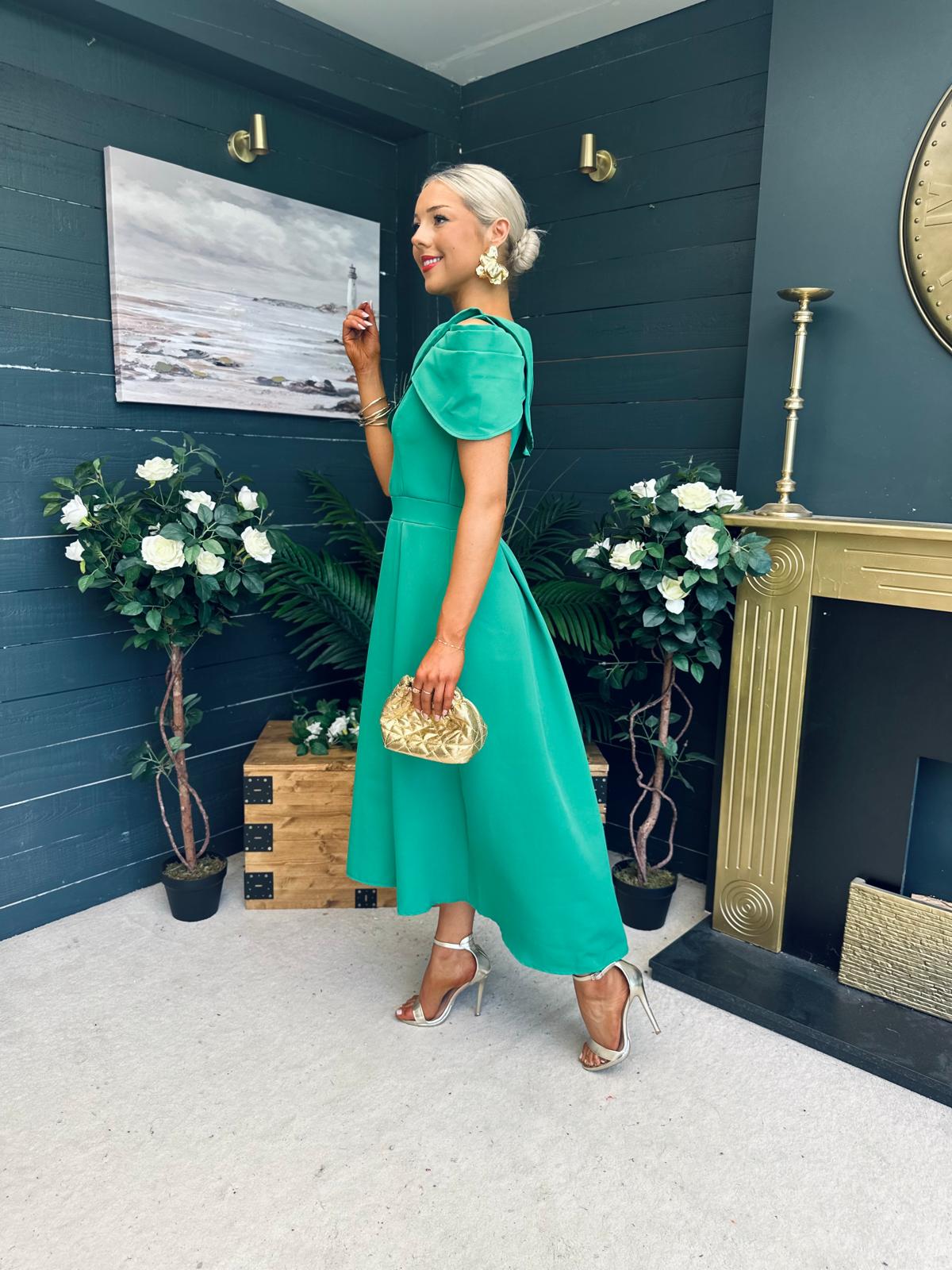 Lindsay Detailed Occasion Dress Green