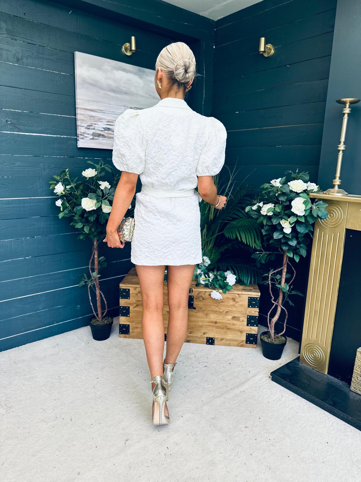 Clia Puff Sleeve Wrap Mini Dress White