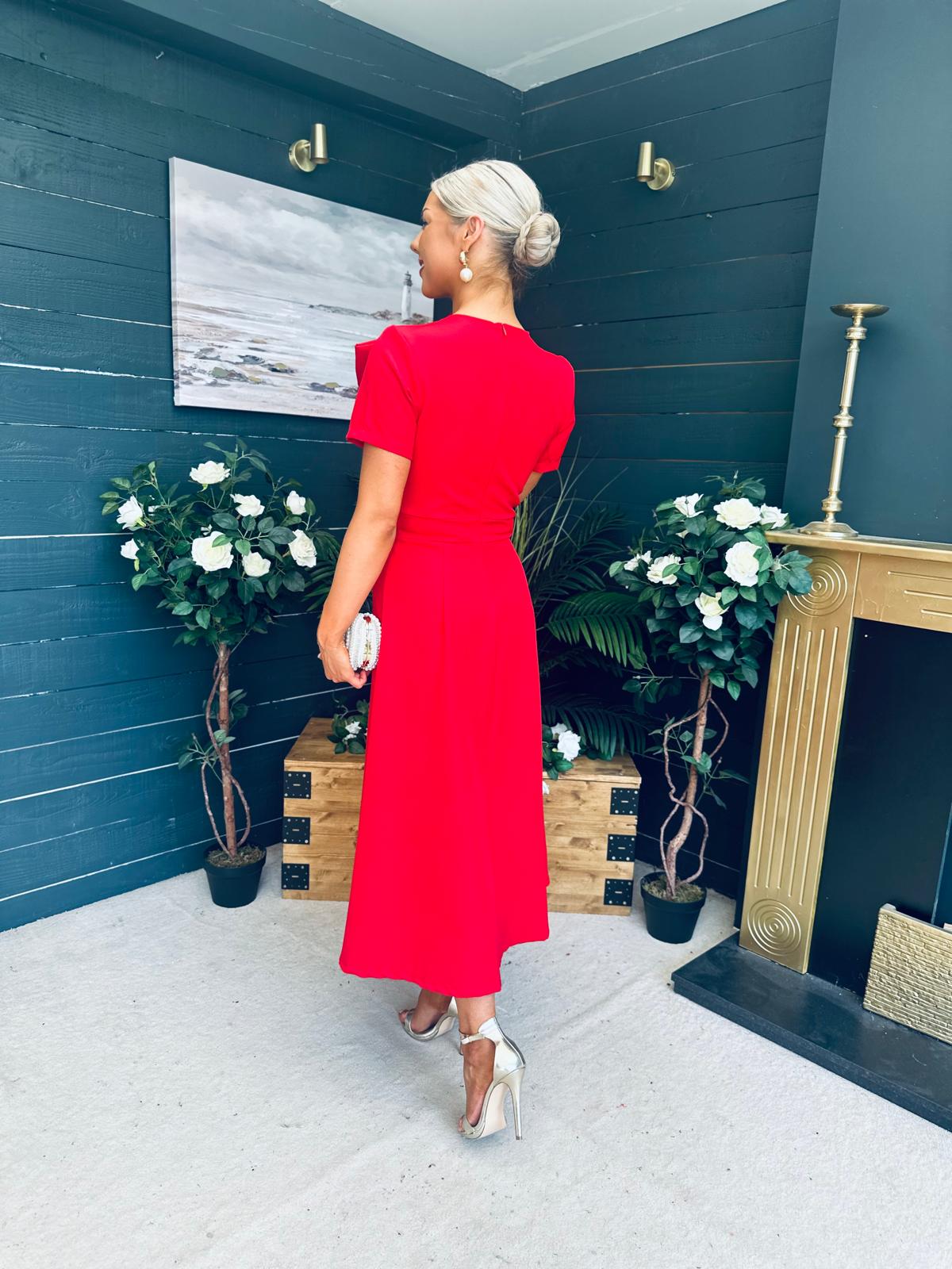 Blake Pearl Embellished Occasion Dress Red
