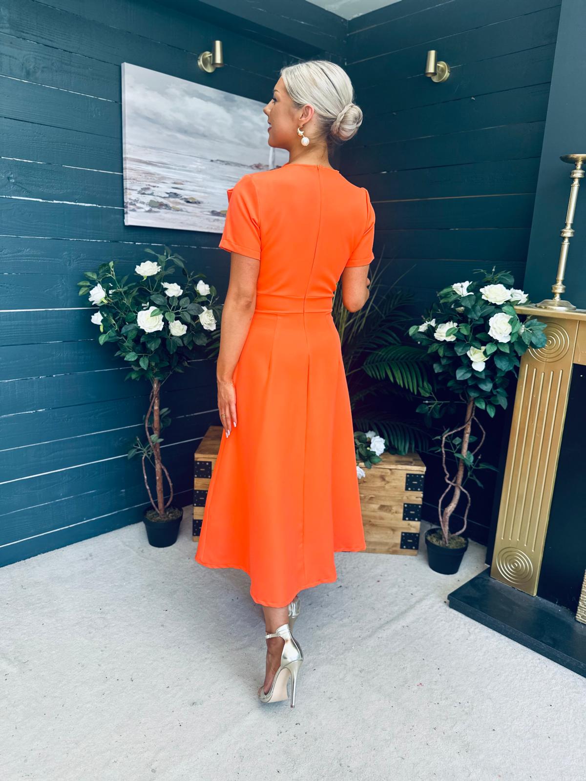 Blake Pearl Embellished Occasion Dress Orange