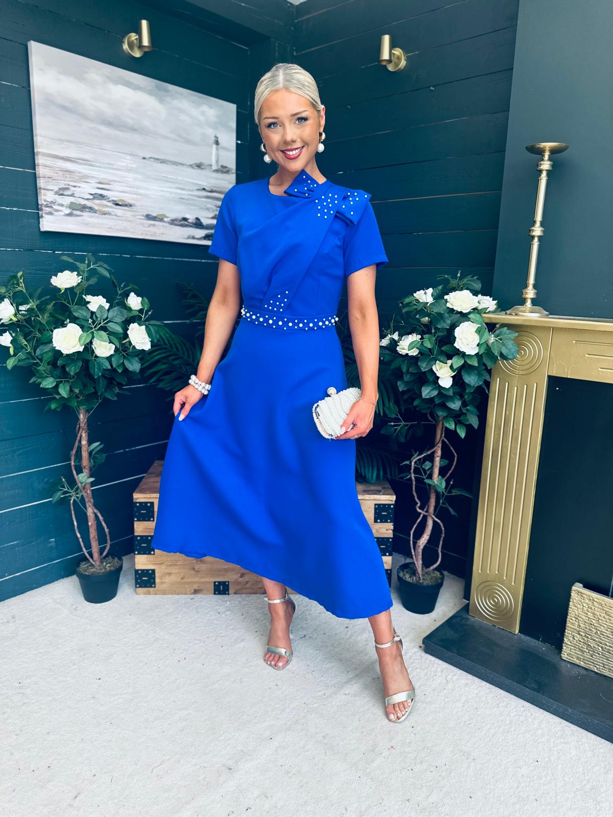 Blake Pearl Embellished Occasion Dress Cobalt