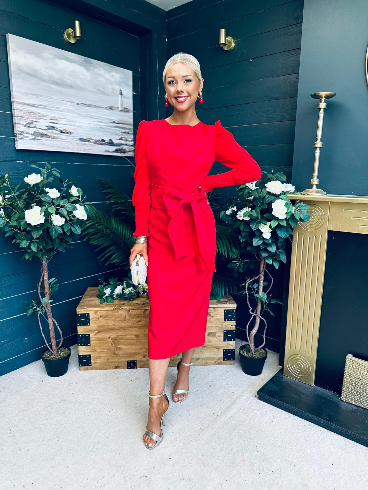 Willow Bow Detail Occasion Dress Red