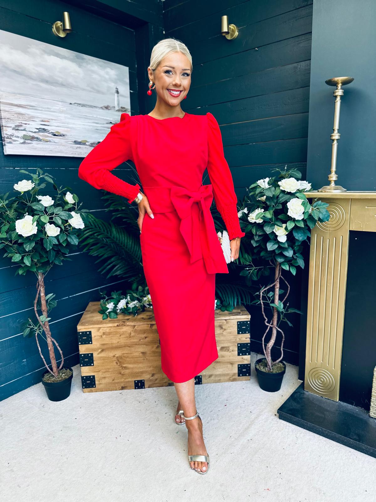 Willow Bow Detail Occasion Dress Red