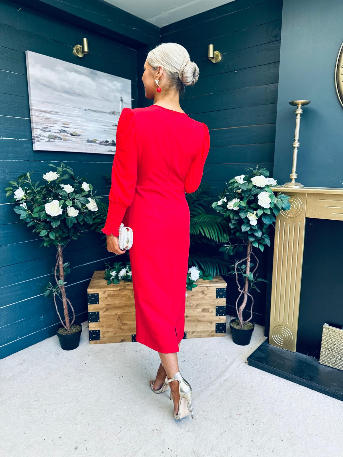 Willow Bow Detail Occasion Dress Red