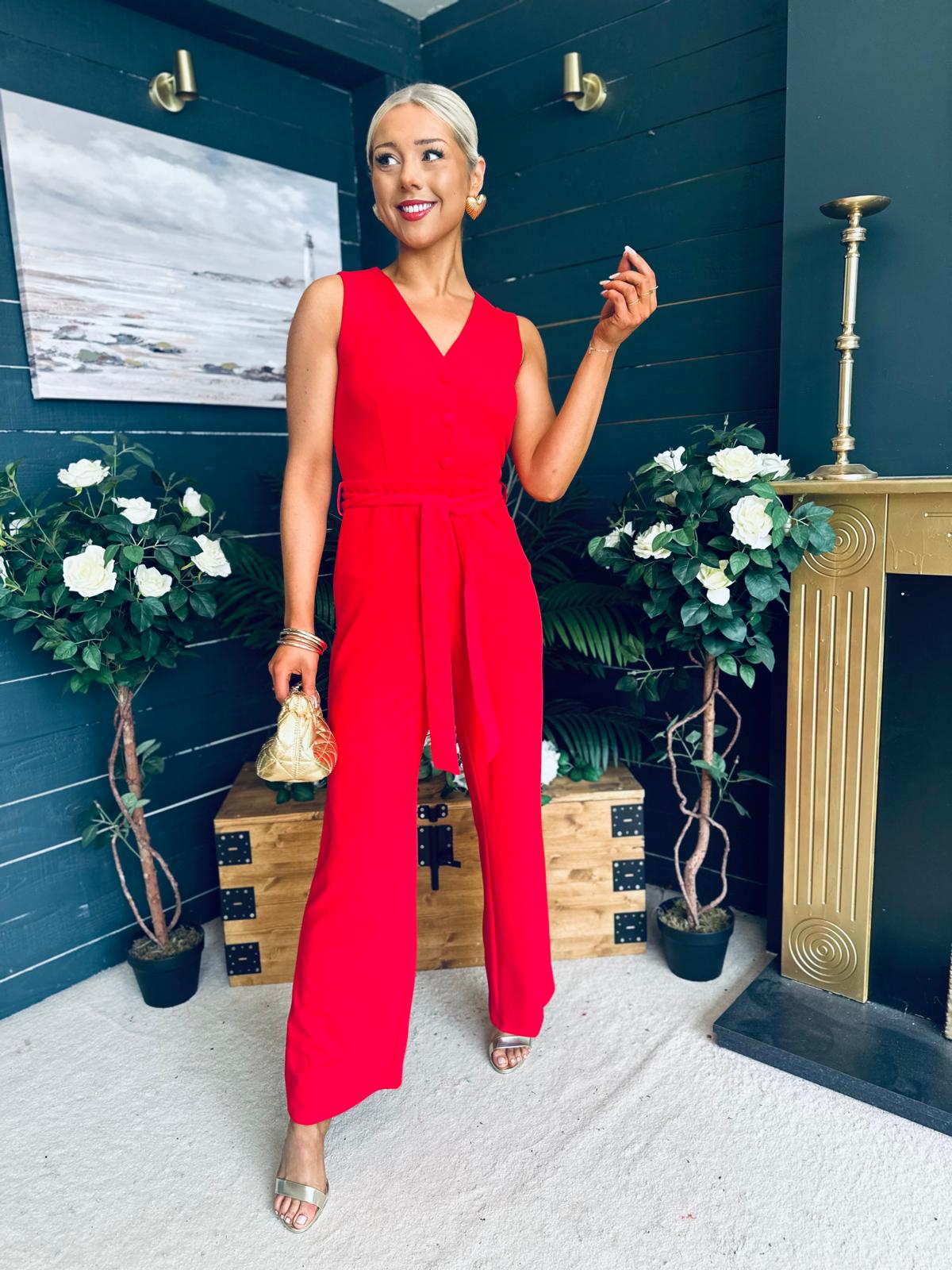 Trisha Tailored Waistcoat Jumpsuit Red