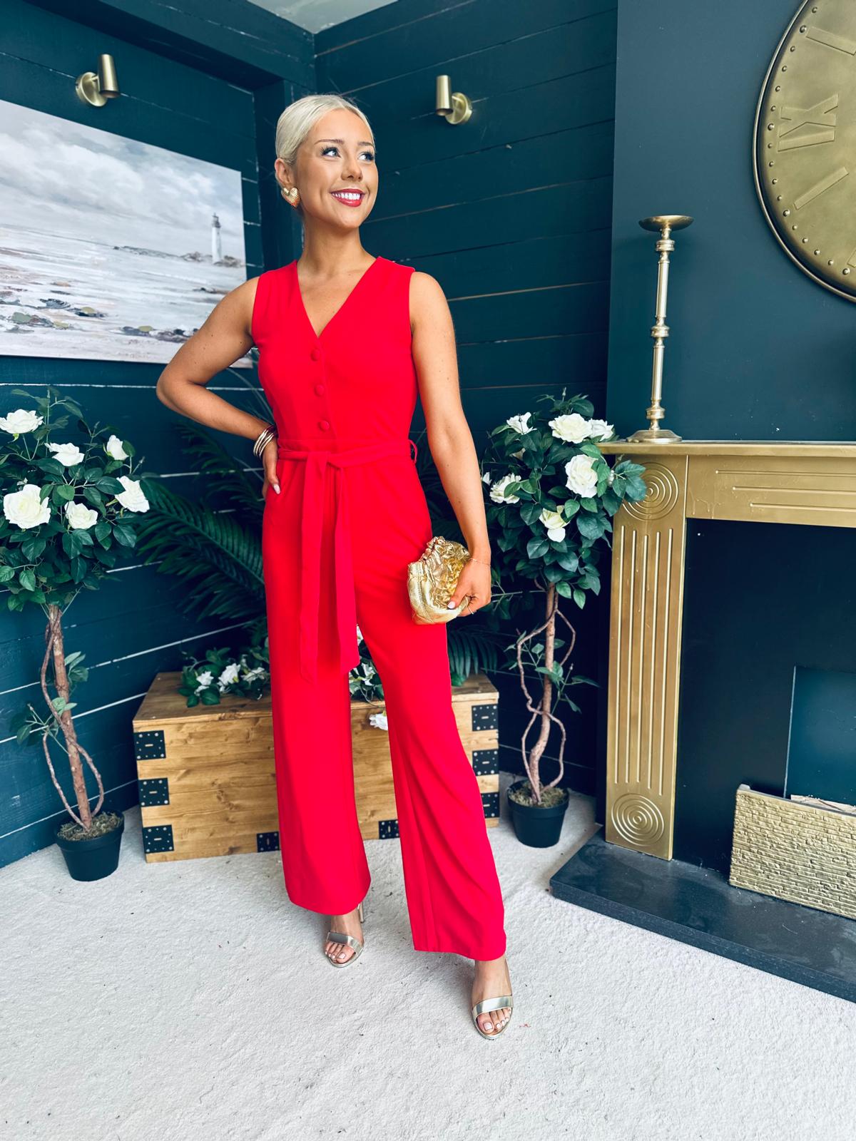 Trisha Tailored Waistcoat Jumpsuit Red
