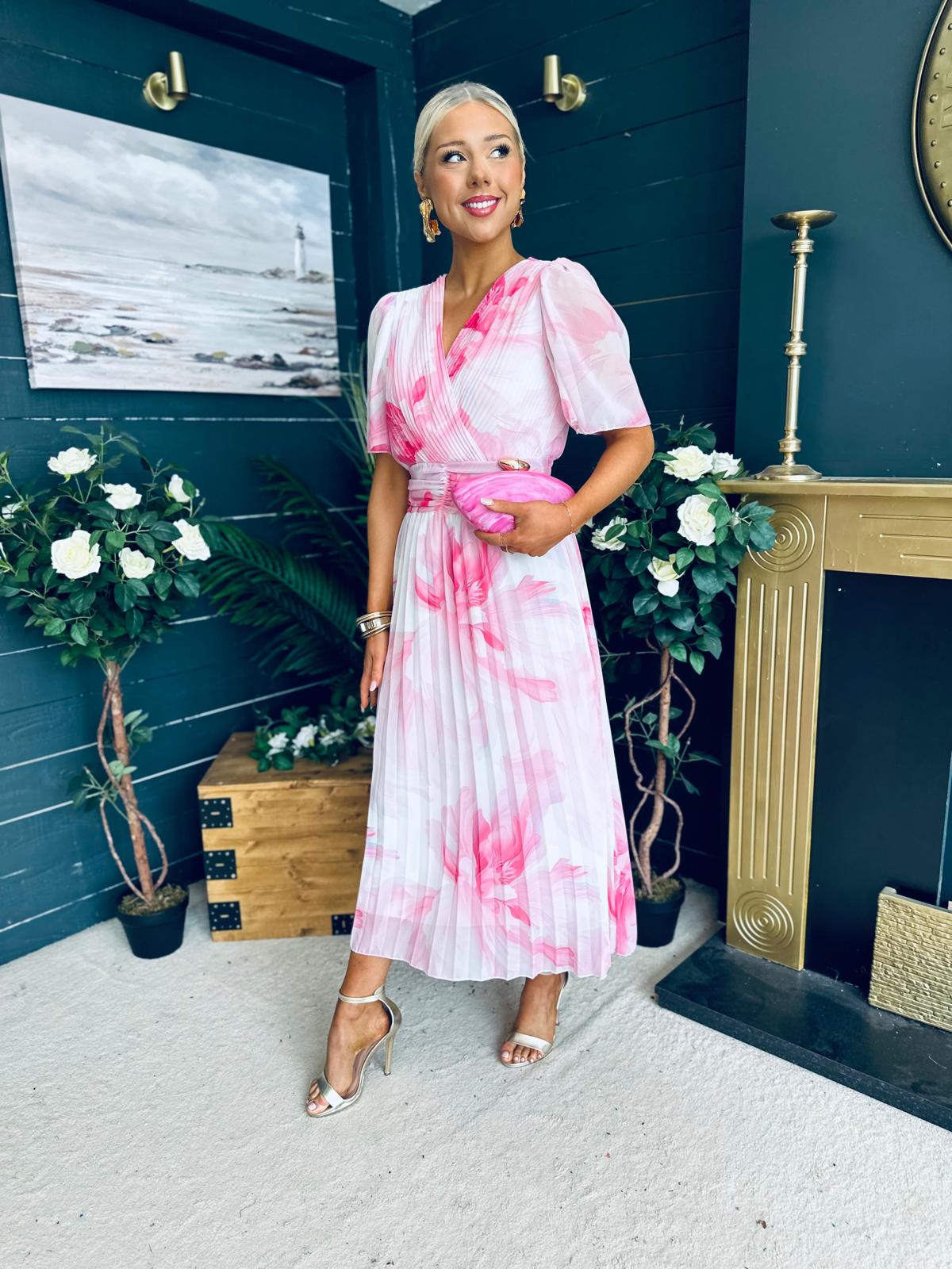 Beth Banded Midi Dress Pink
