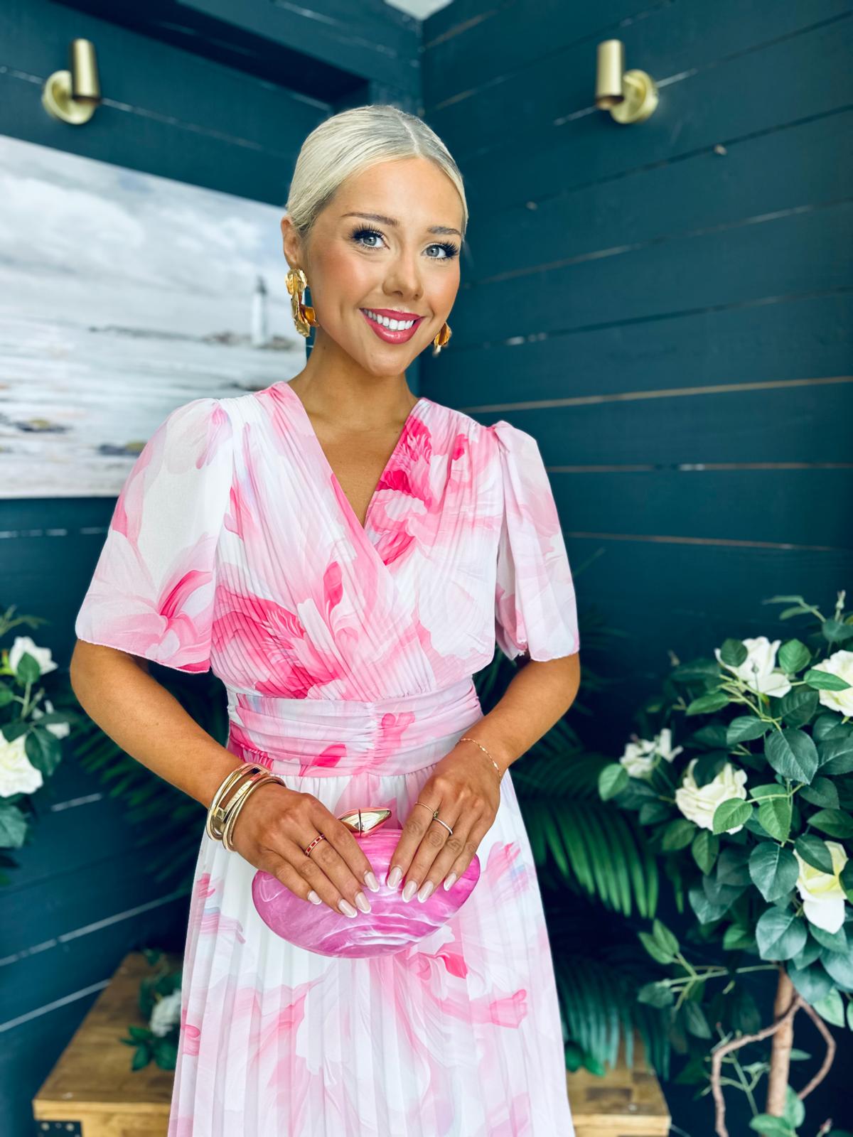 Beth Banded Midi Dress Pink
