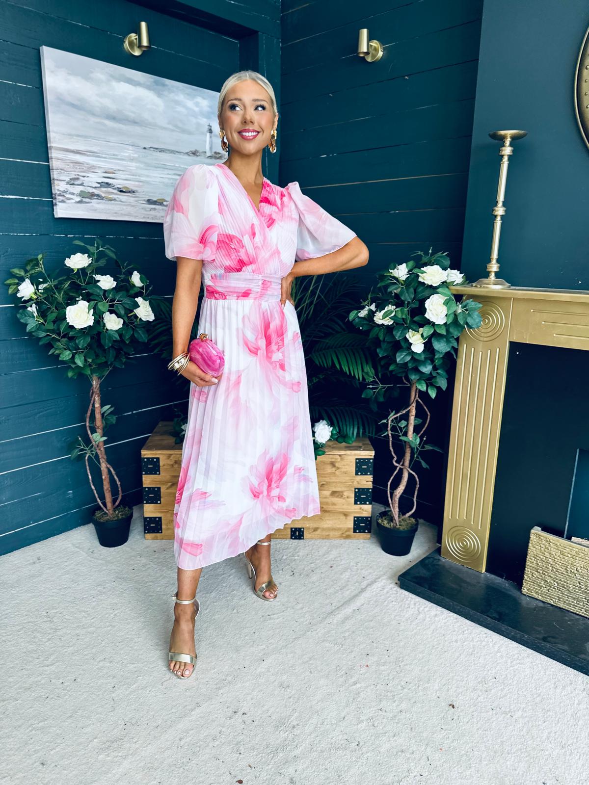 Beth Banded Midi Dress Pink