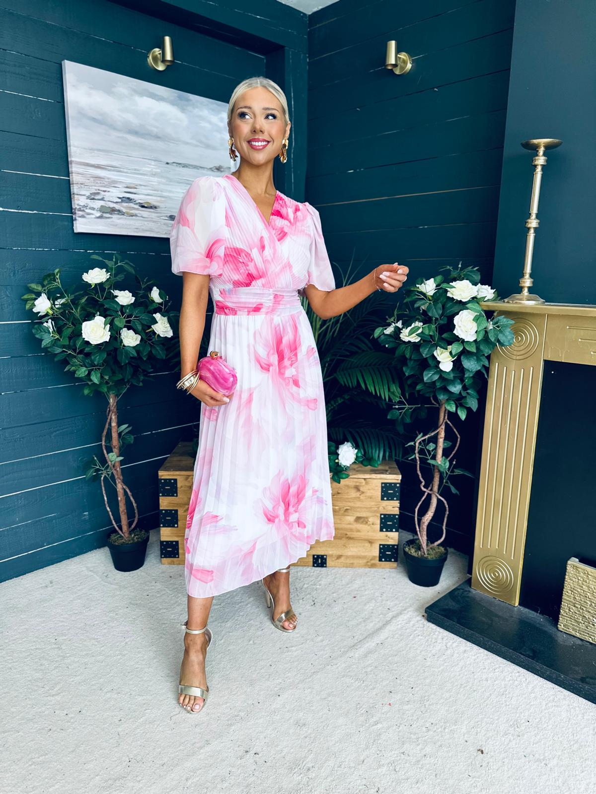 Beth Banded Midi Dress Pink
