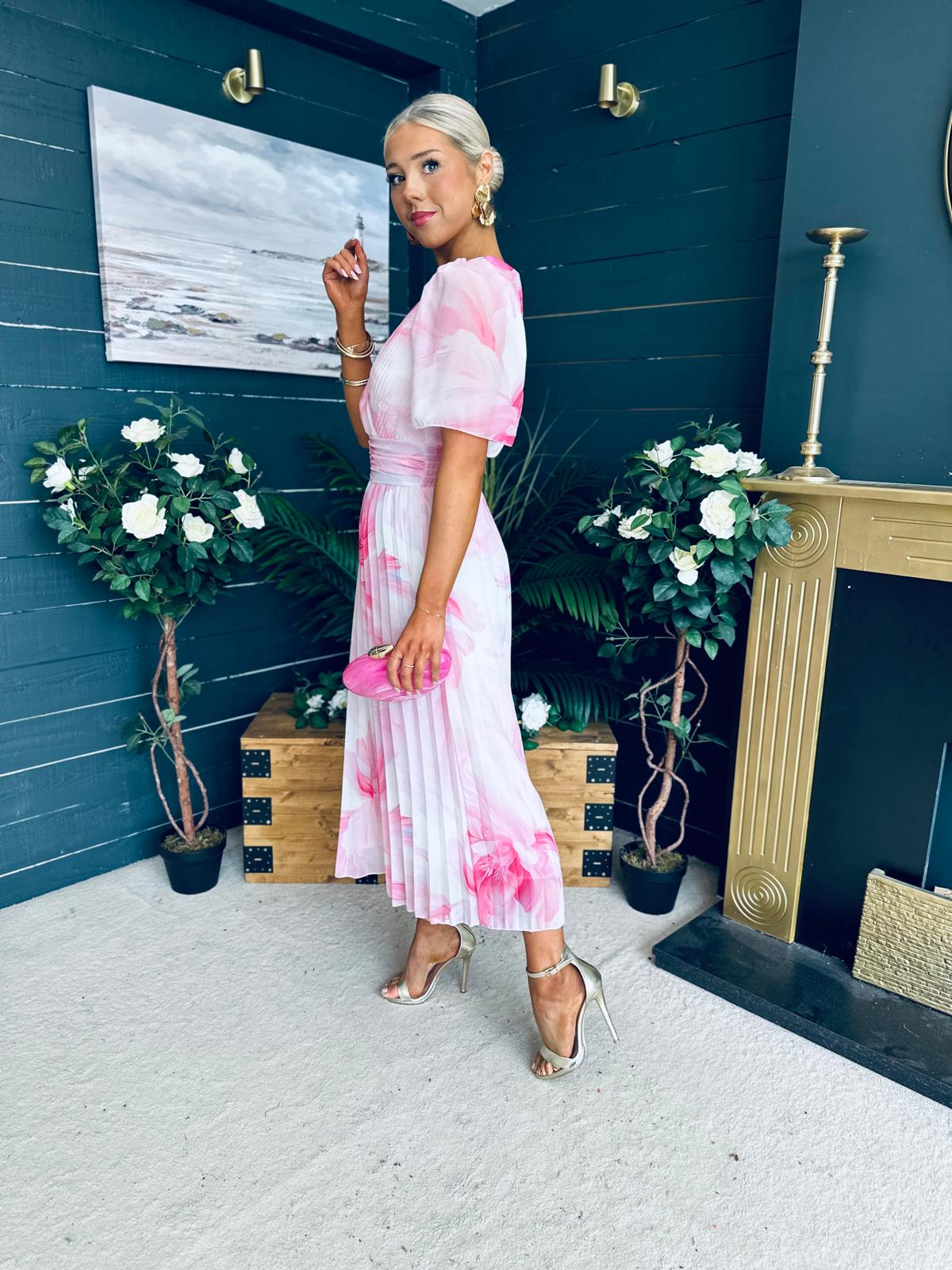 Beth Banded Midi Dress Pink