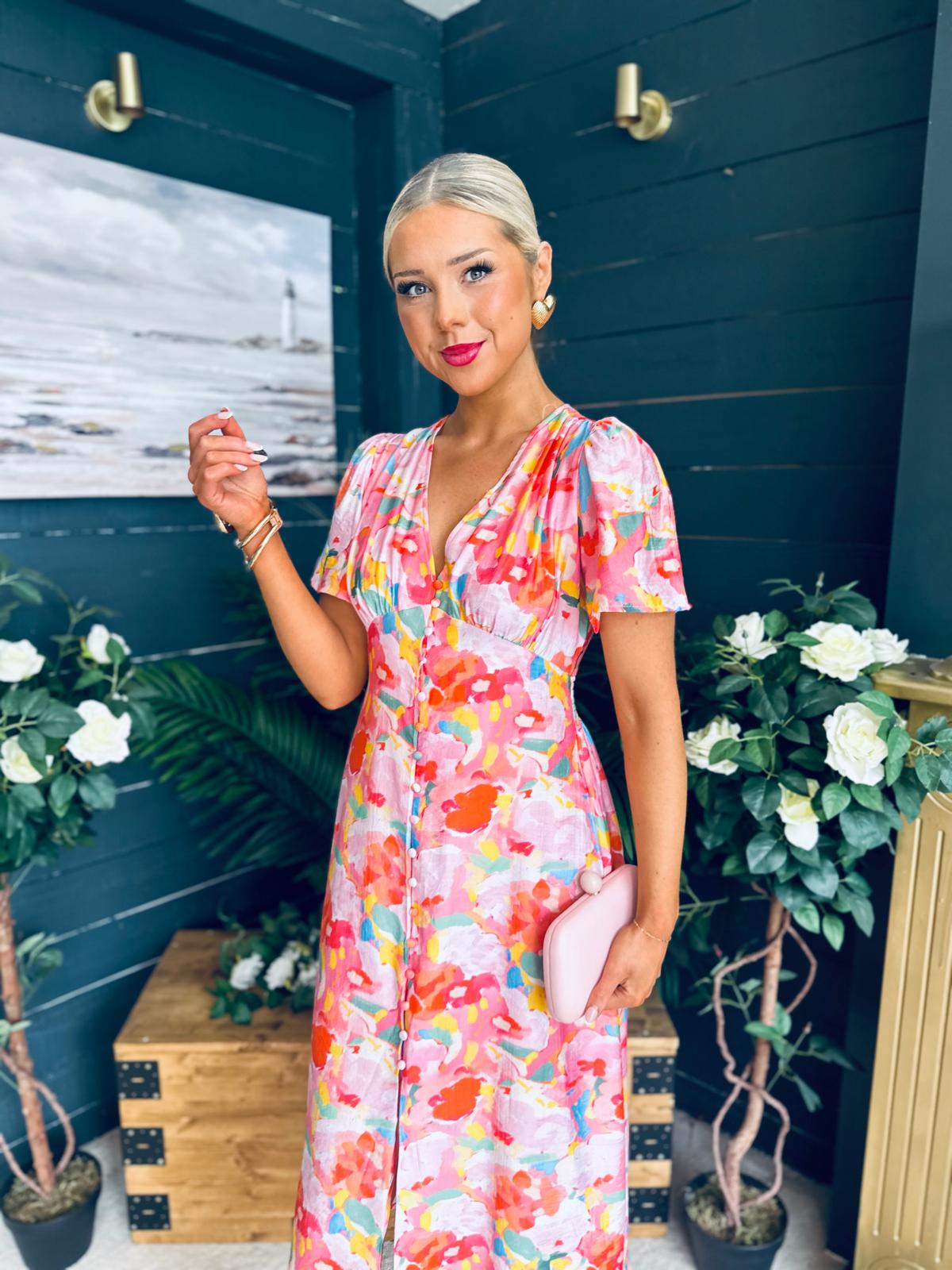 Selena Short Sleeve Shirt Dress Peach