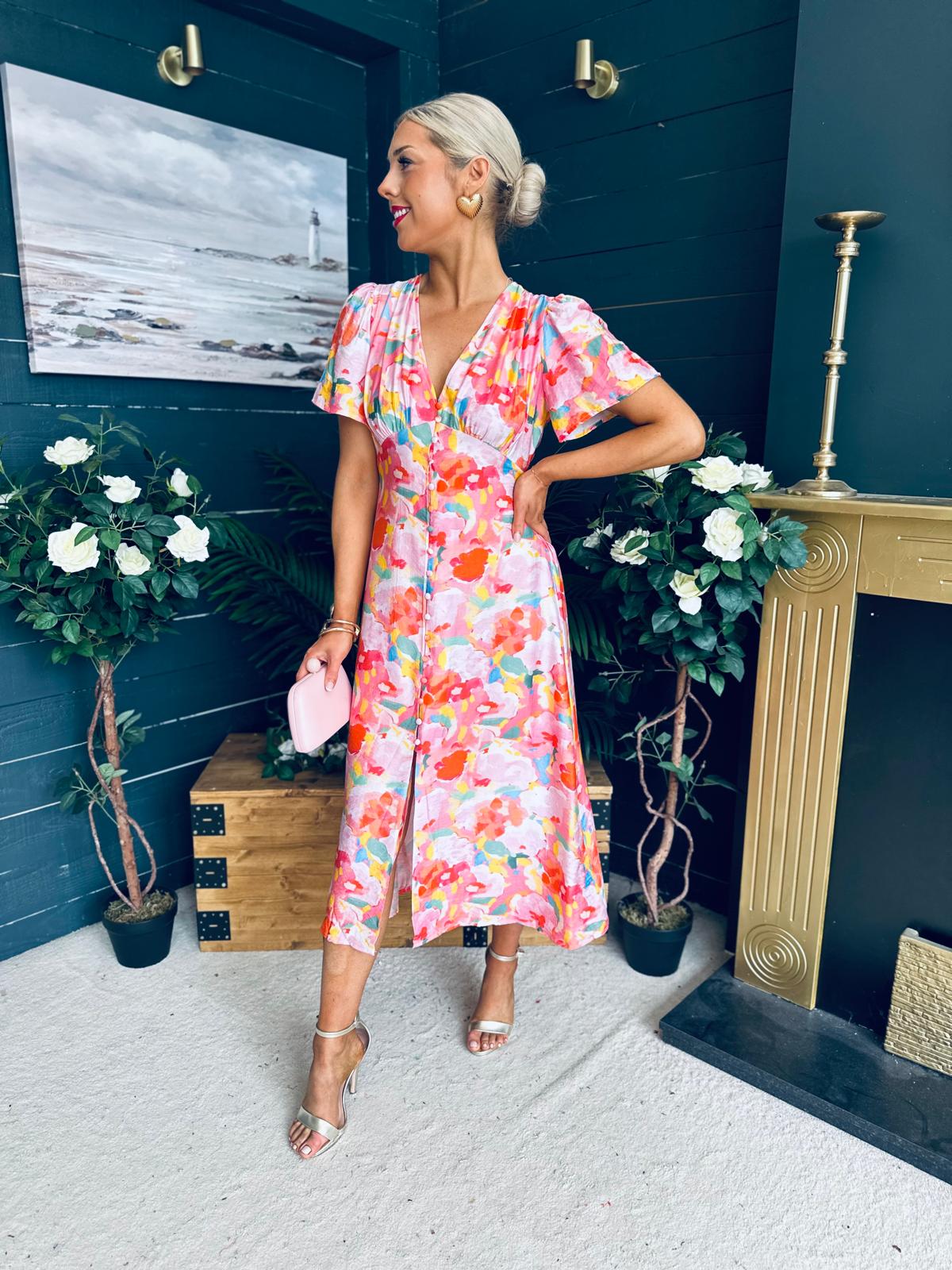 Selena Short Sleeve Shirt Dress Peach