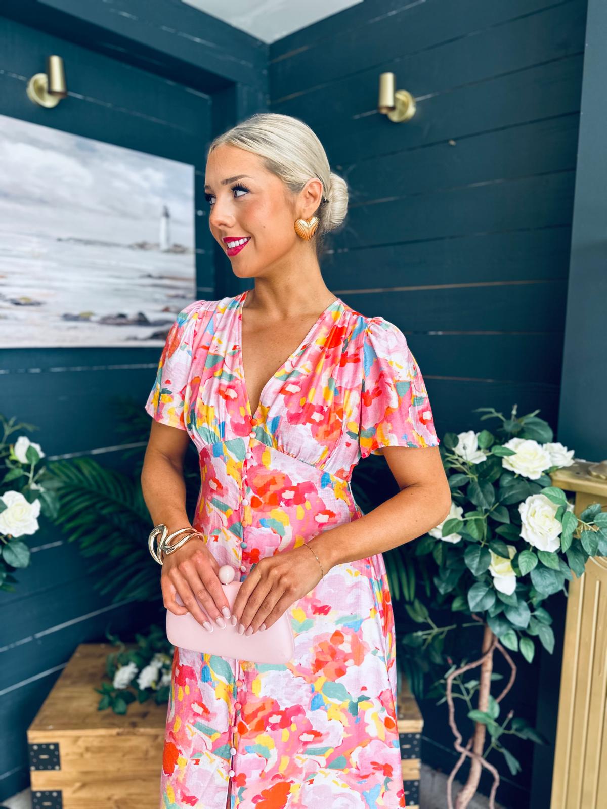 Selena Short Sleeve Shirt Dress Peach