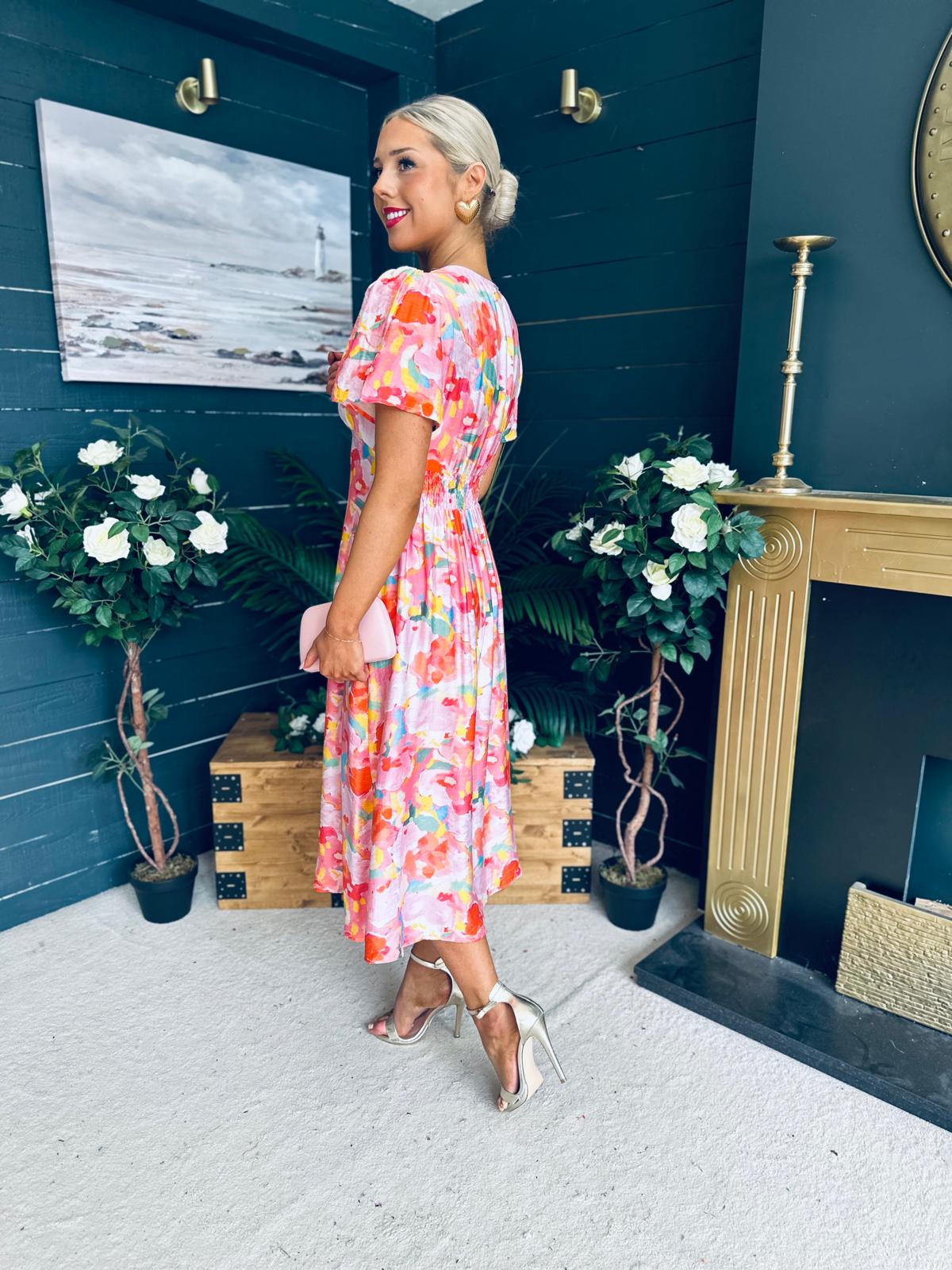 Selena Short Sleeve Shirt Dress Peach