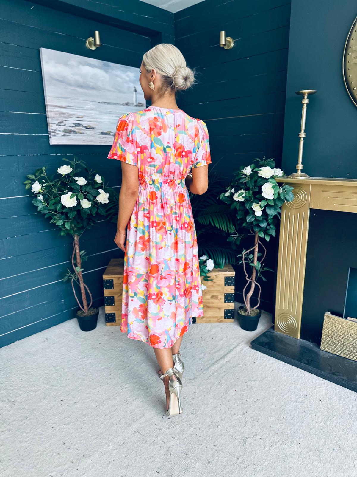 Selena Short Sleeve Shirt Dress Peach