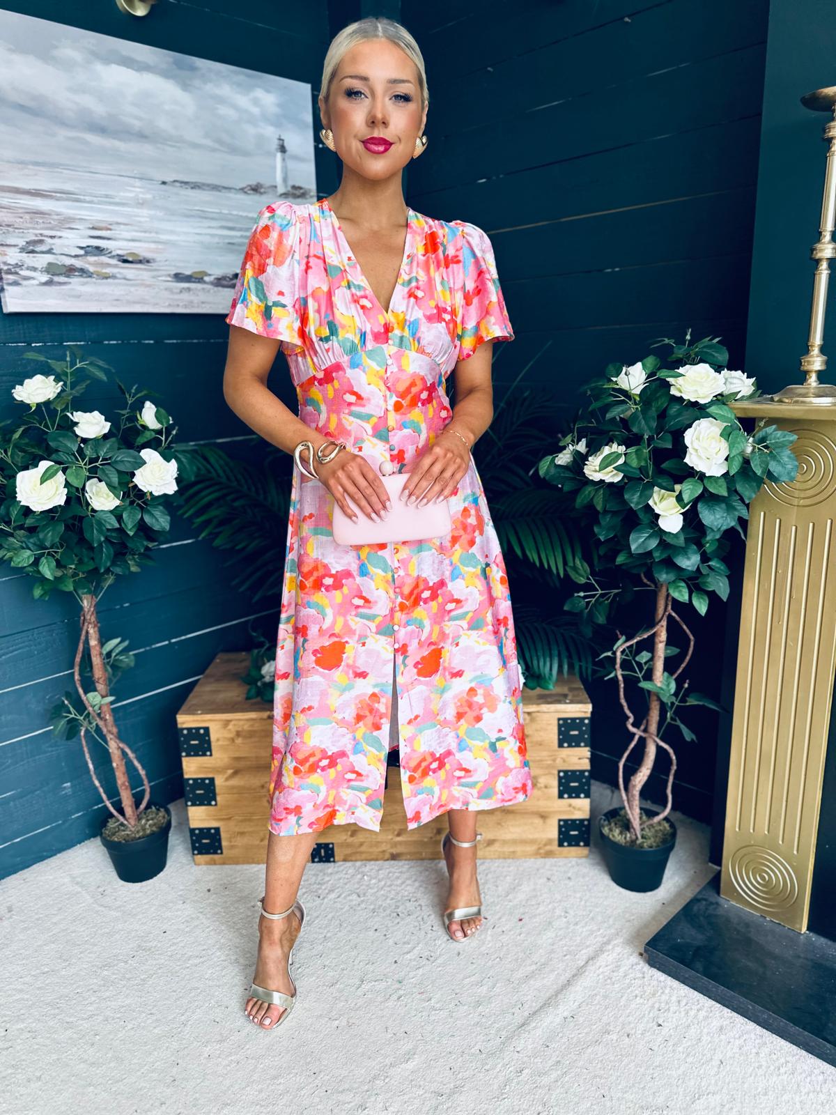 Selena Short Sleeve Shirt Dress Peach