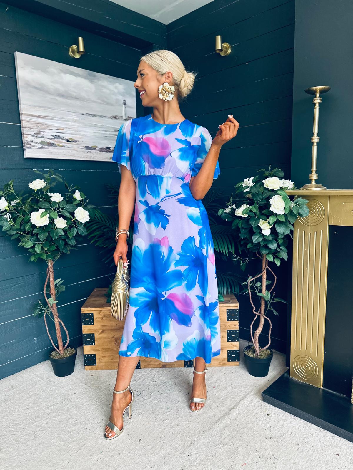 Eabha Angel Sleeve Midi Dress Lilac