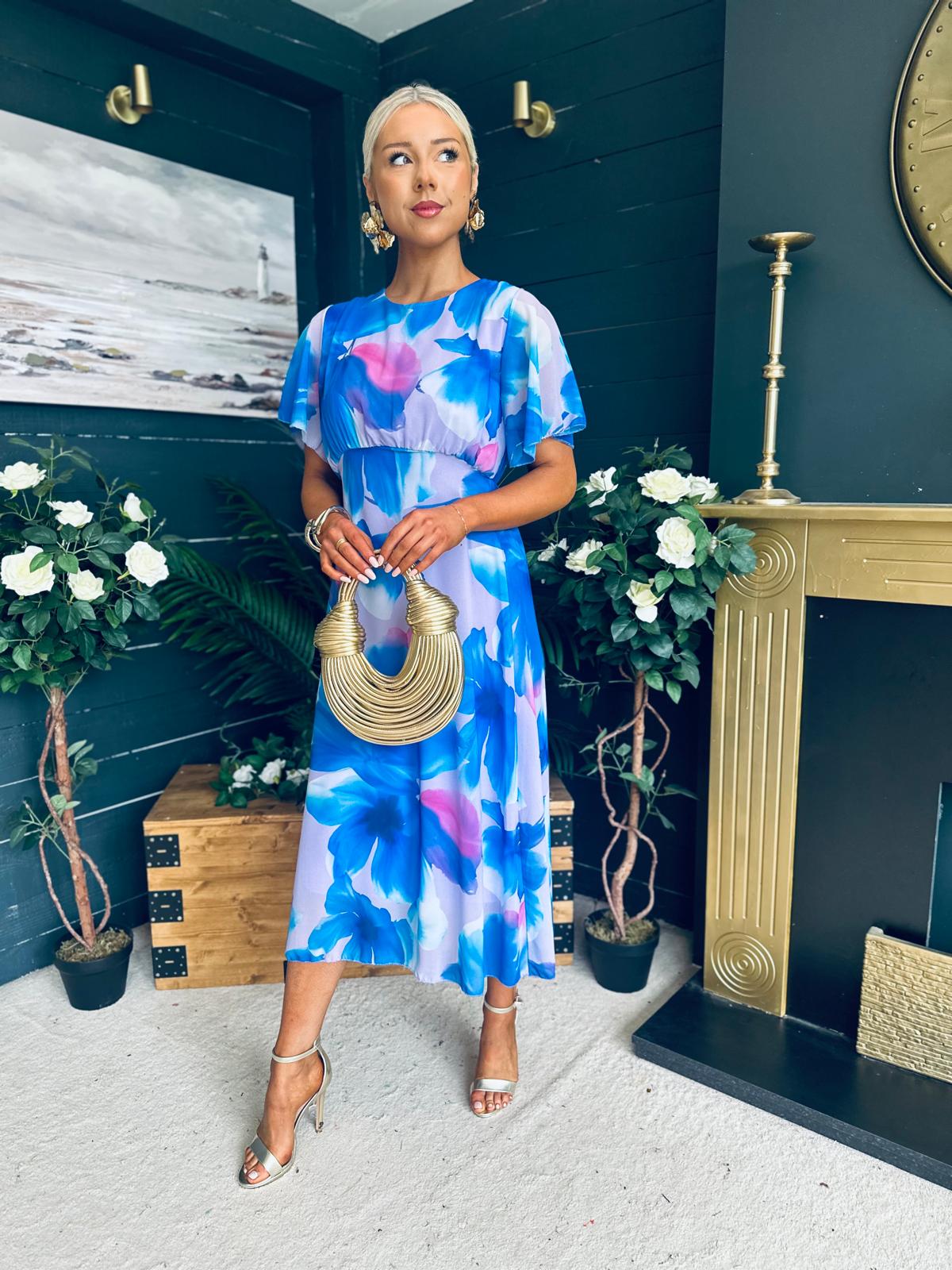 Eabha Angel Sleeve Midi Dress Lilac