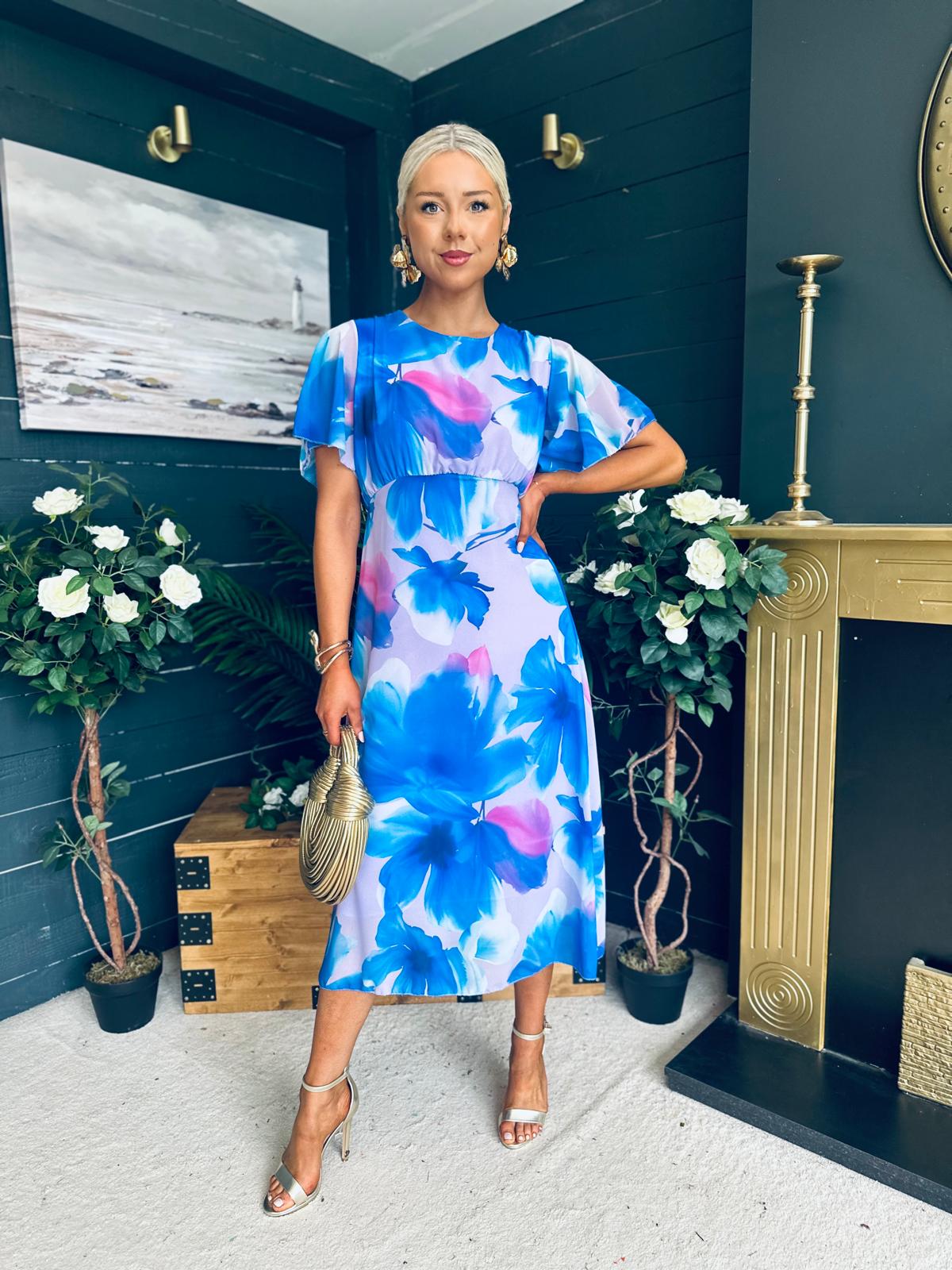 Eabha Angel Sleeve Midi Dress Lilac