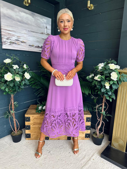 Avery Crochet Detail Occasion Dress Purple