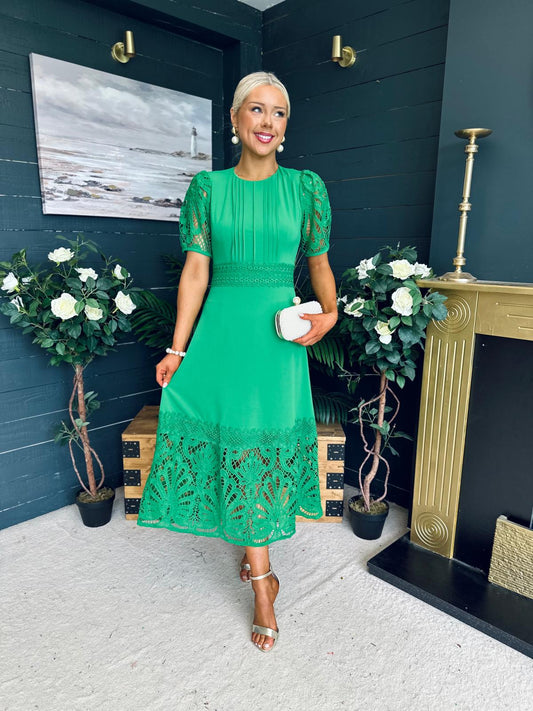 Avery Crochet Detail Occasion Dress Emerald