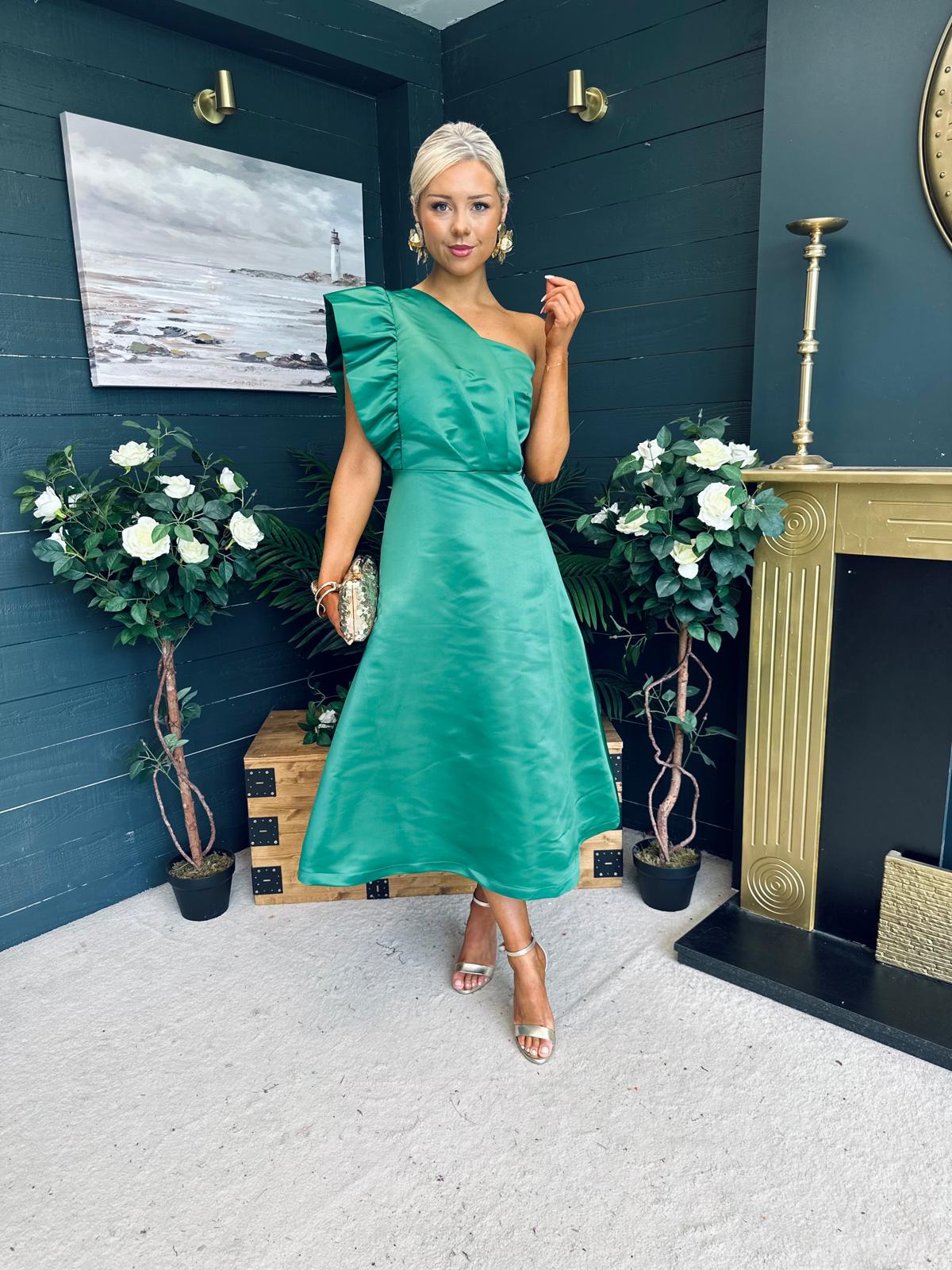 Poppy Detailed Occasion Dress Green