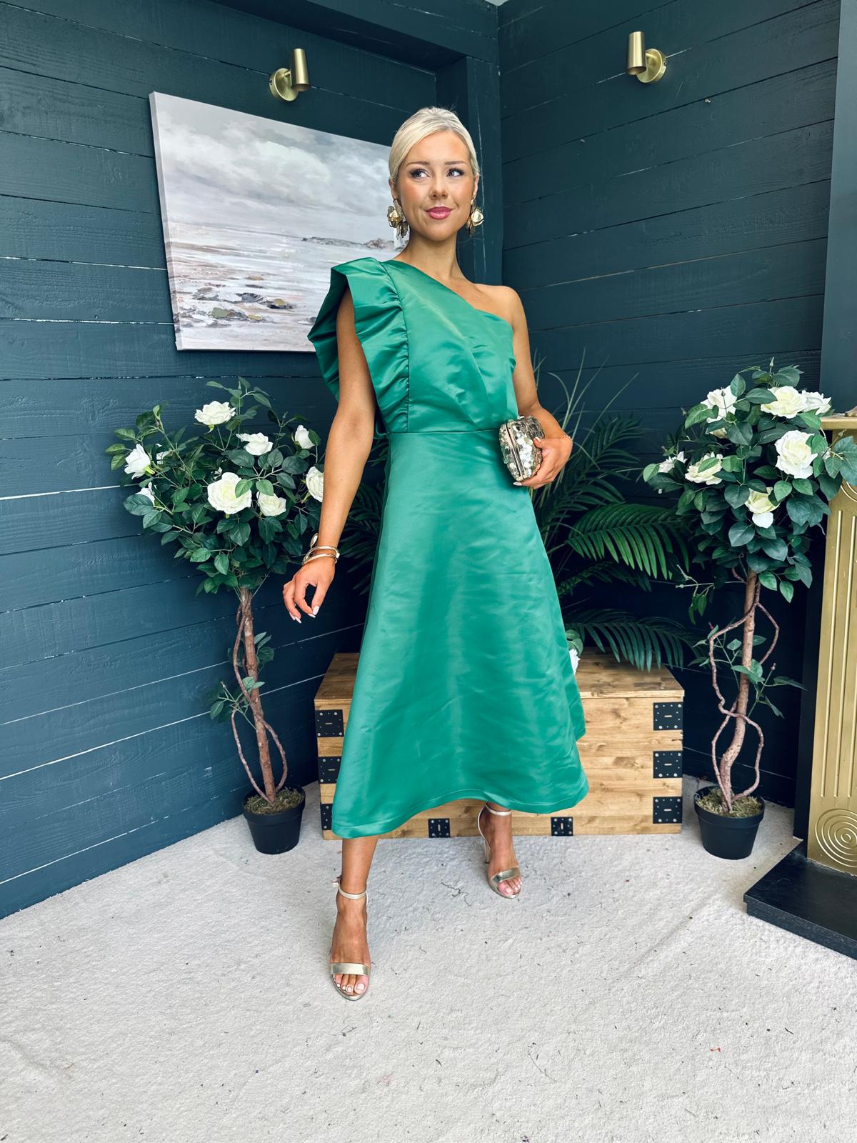 Poppy Detailed Occasion Dress Green