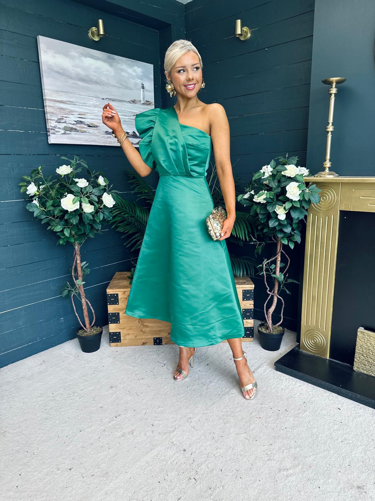 Poppy Detailed Occasion Dress Green