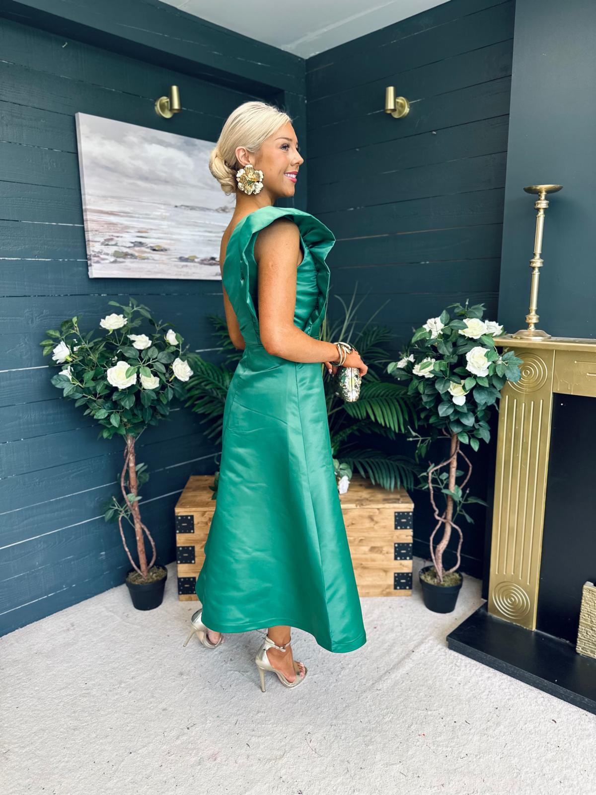 Poppy Detailed Occasion Dress Green