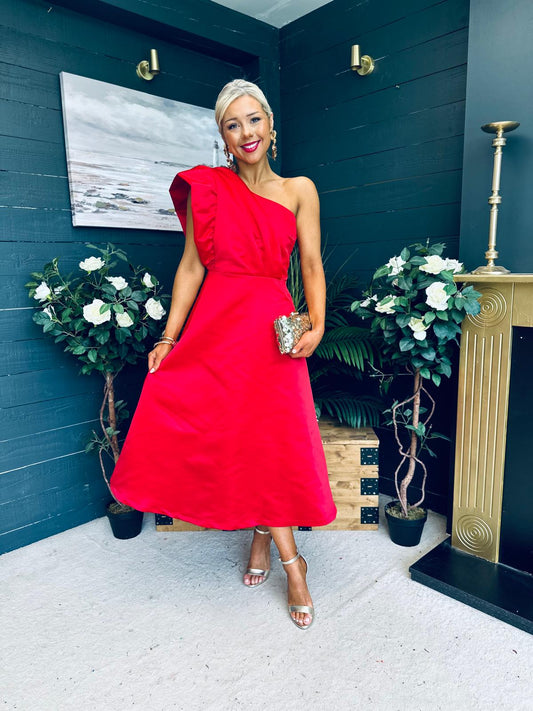 Poppy Detailed Occasion Dress Red