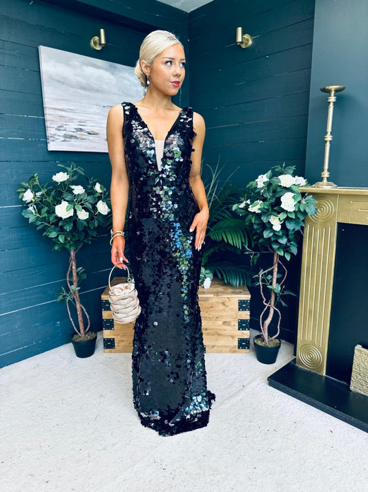 Gem Sequin Occasion Dress Dress Black