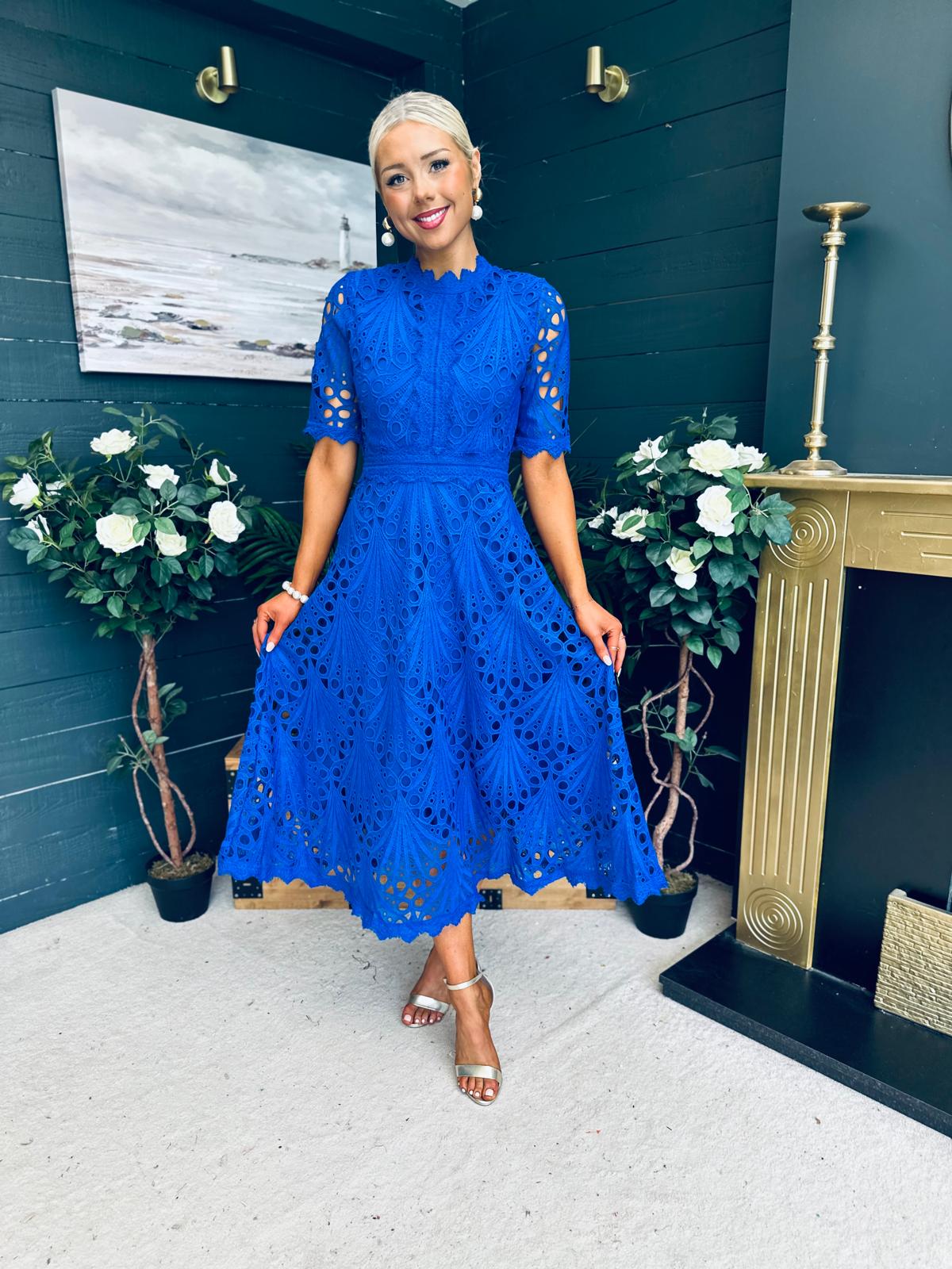 Ciava Crochet Detail Occasion Dress Cobalt