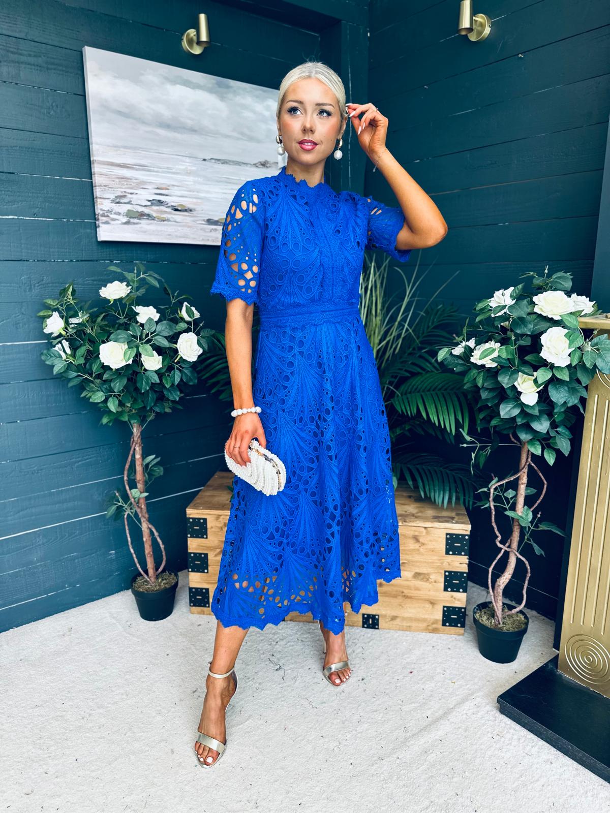 Ciava Crochet Detail Occasion Dress Cobalt