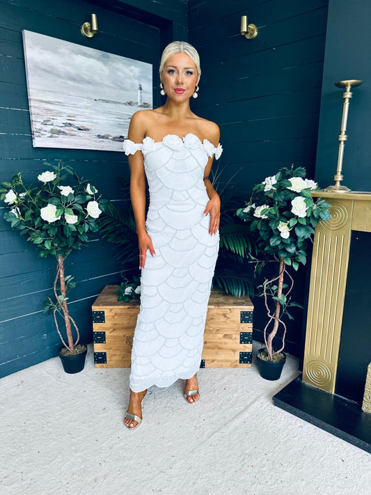 Raven Sequin Occasion Dress White