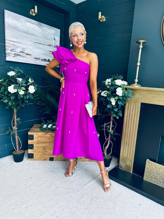 Victoria Pearl Detailed Occasion Dress Orchid