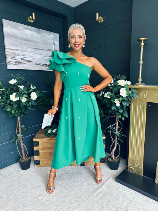 Victoria Pearl Detailed Occasion Dress Green