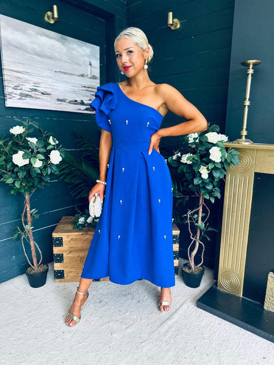 Victoria Pearl Detailed Occasion Dress Cobalt