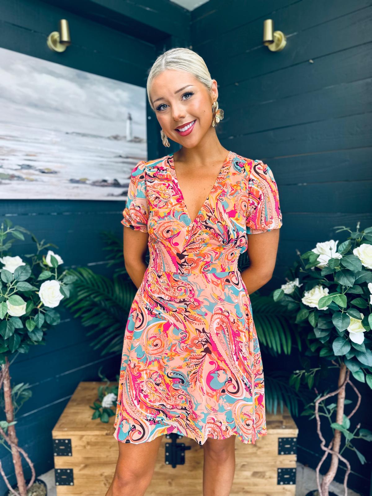 Ali Banded Mini Dress Multi Peach
