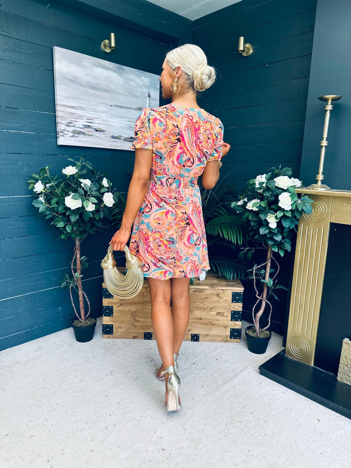 Ali Banded Mini Dress Multi Peach