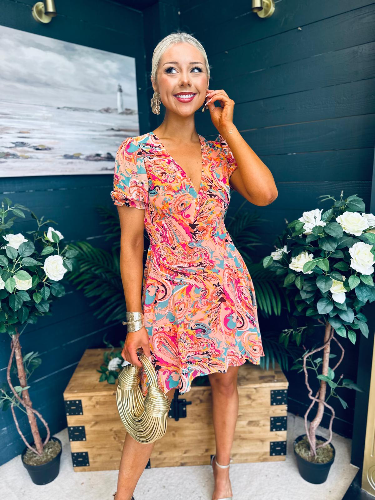 Ali Banded Mini Dress Multi Peach