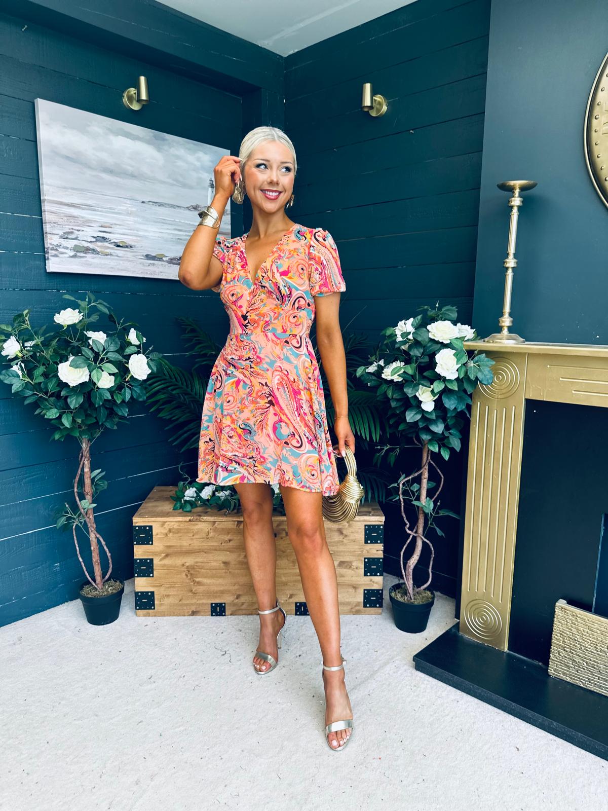 Ali Banded Mini Dress Multi Peach