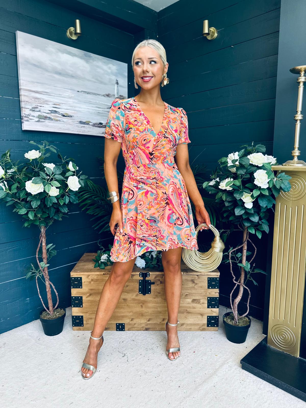 Ali Banded Mini Dress Multi Peach