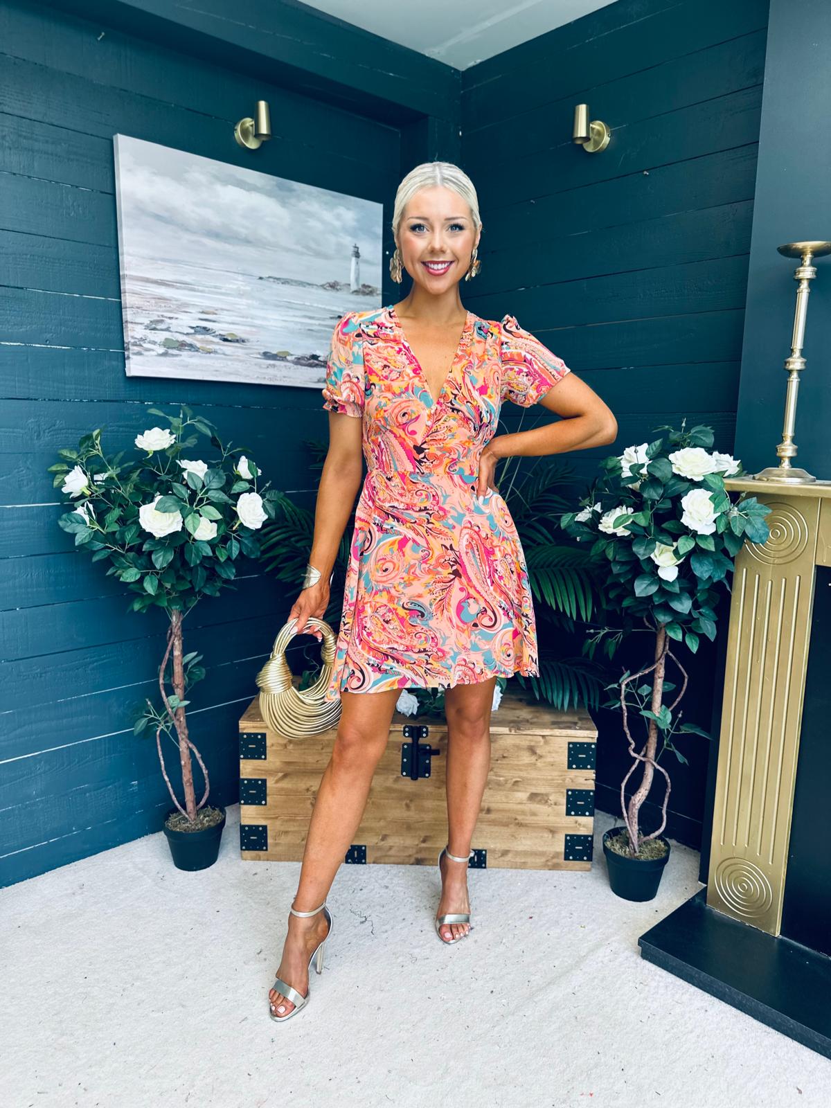 Ali Banded Mini Dress Multi Peach