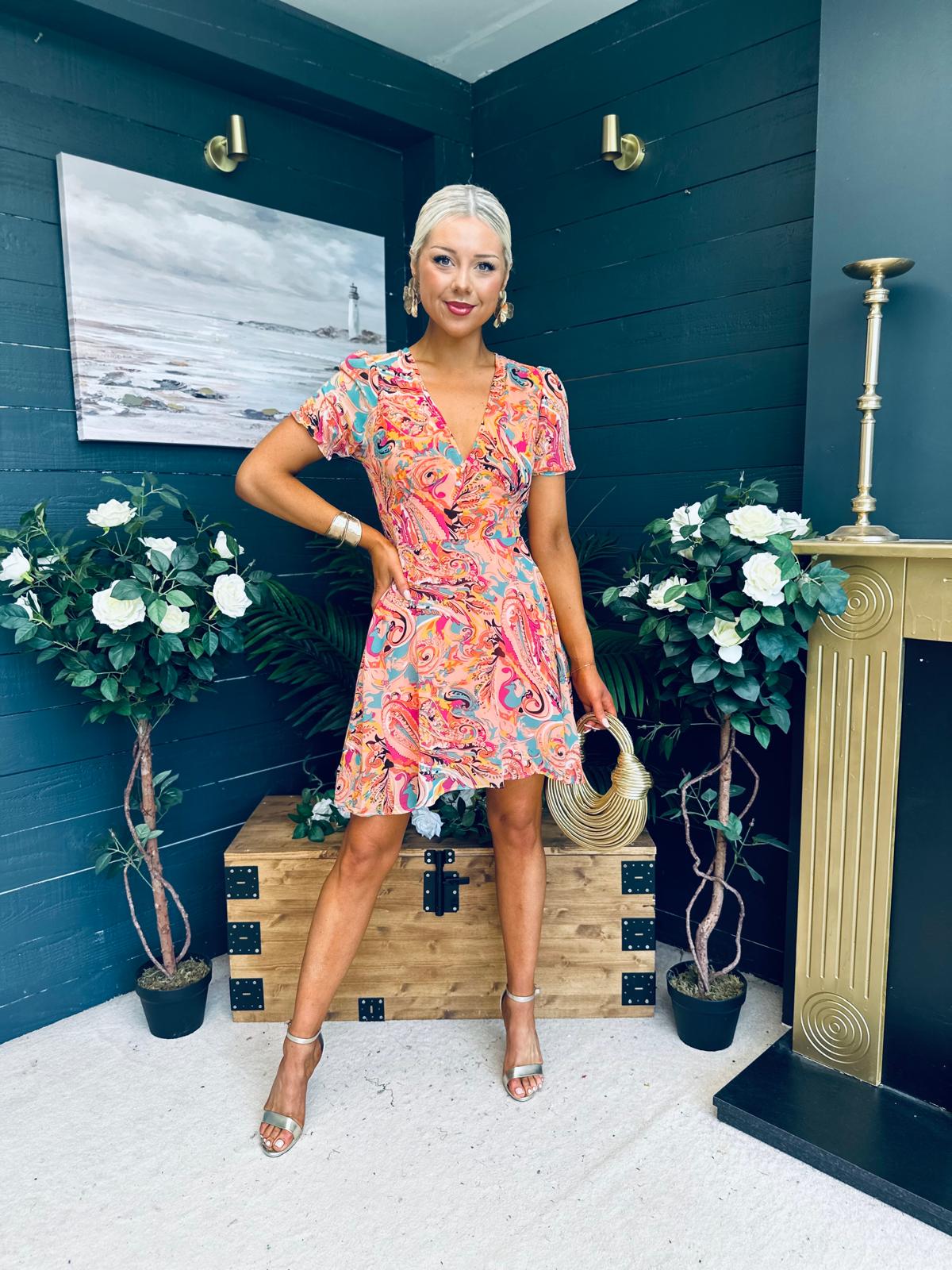 Ali Banded Mini Dress Multi Peach