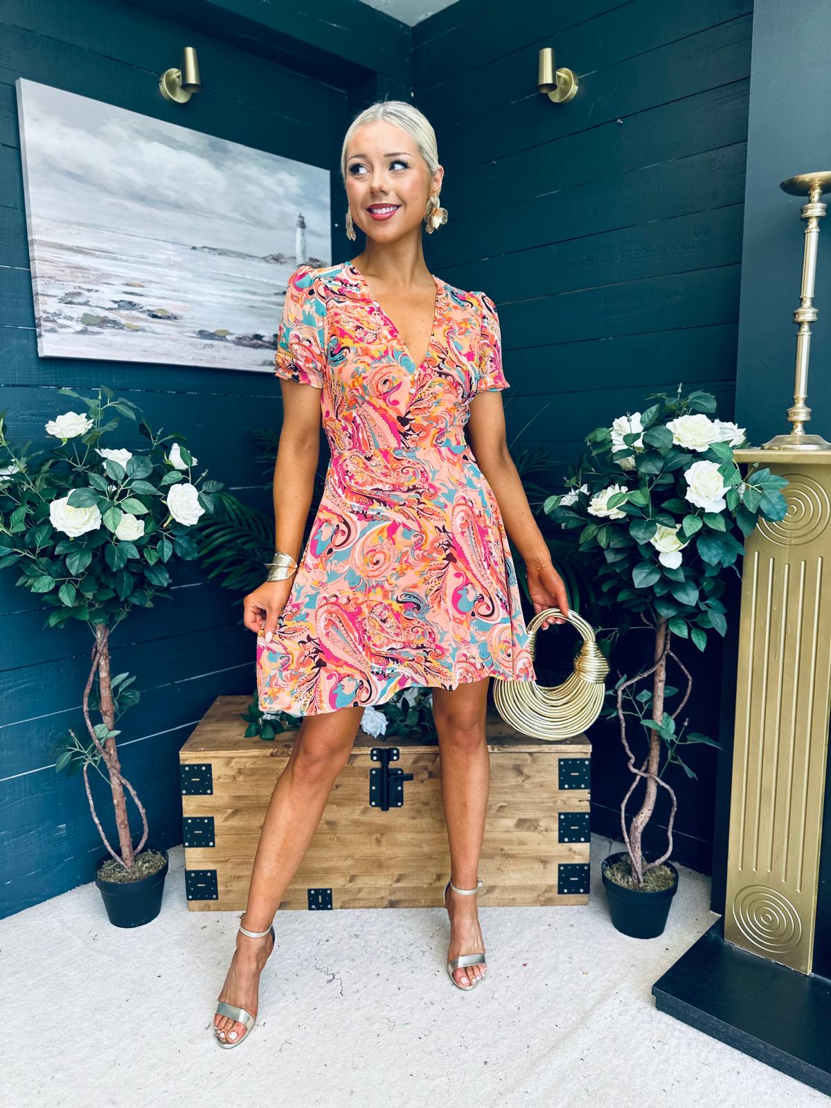 Ali Banded Mini Dress Multi Peach
