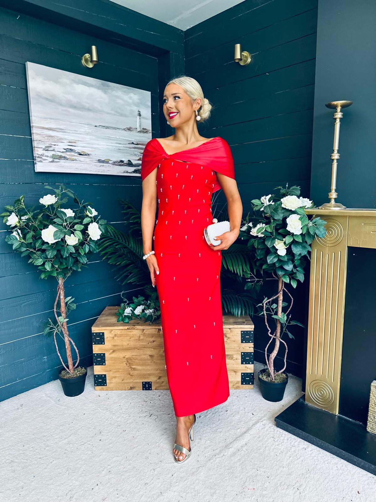Audrey Embellished Occasion Dress Red